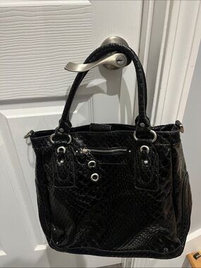 Jessica Simpson Black Faux-Snake Shoulder Bag with Silver Hardware